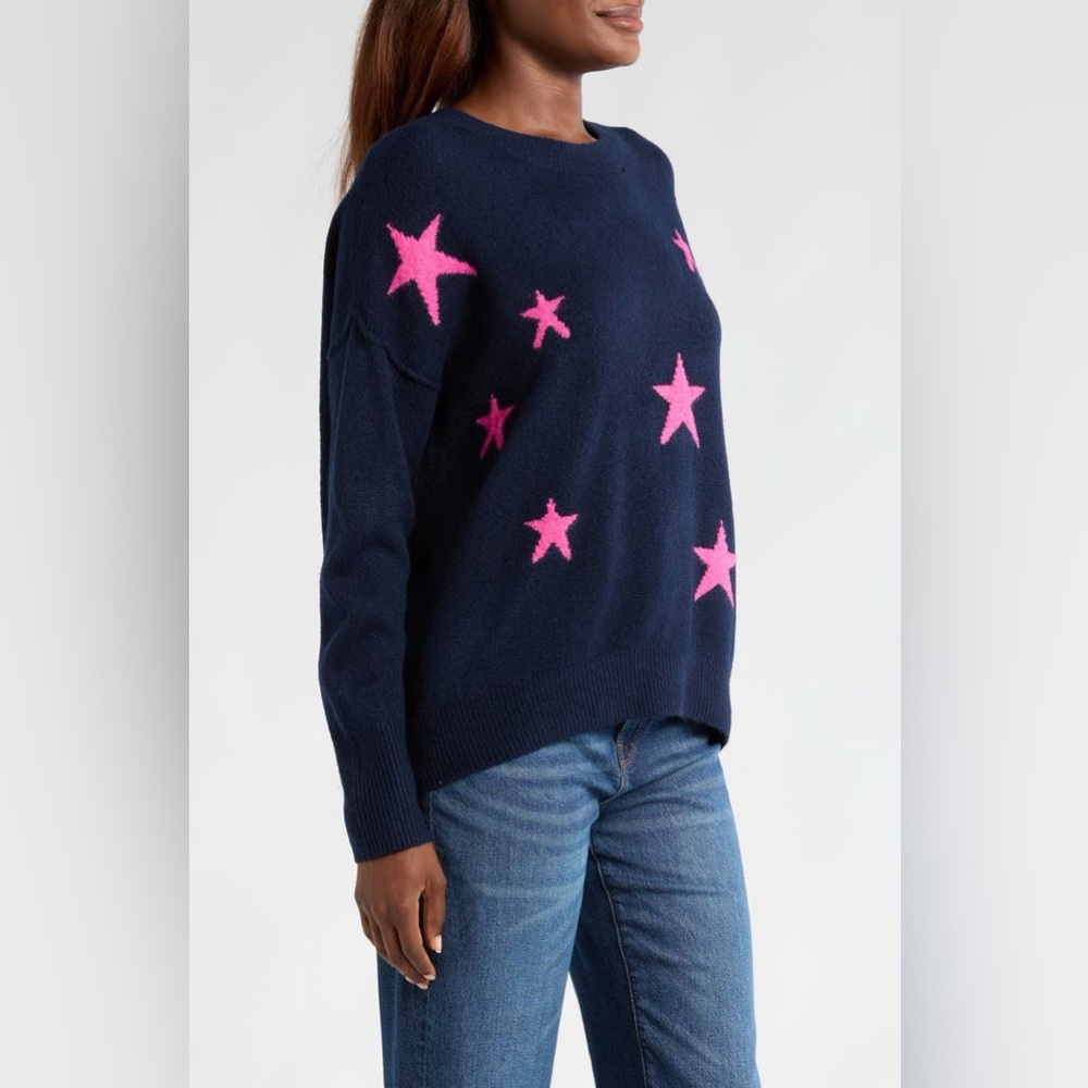 Vince Camuto Navy Sweater with Pink Stars